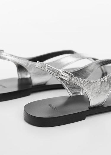  Mango Kadın Deri Bantlı Sandalet Gümüş Rengi
