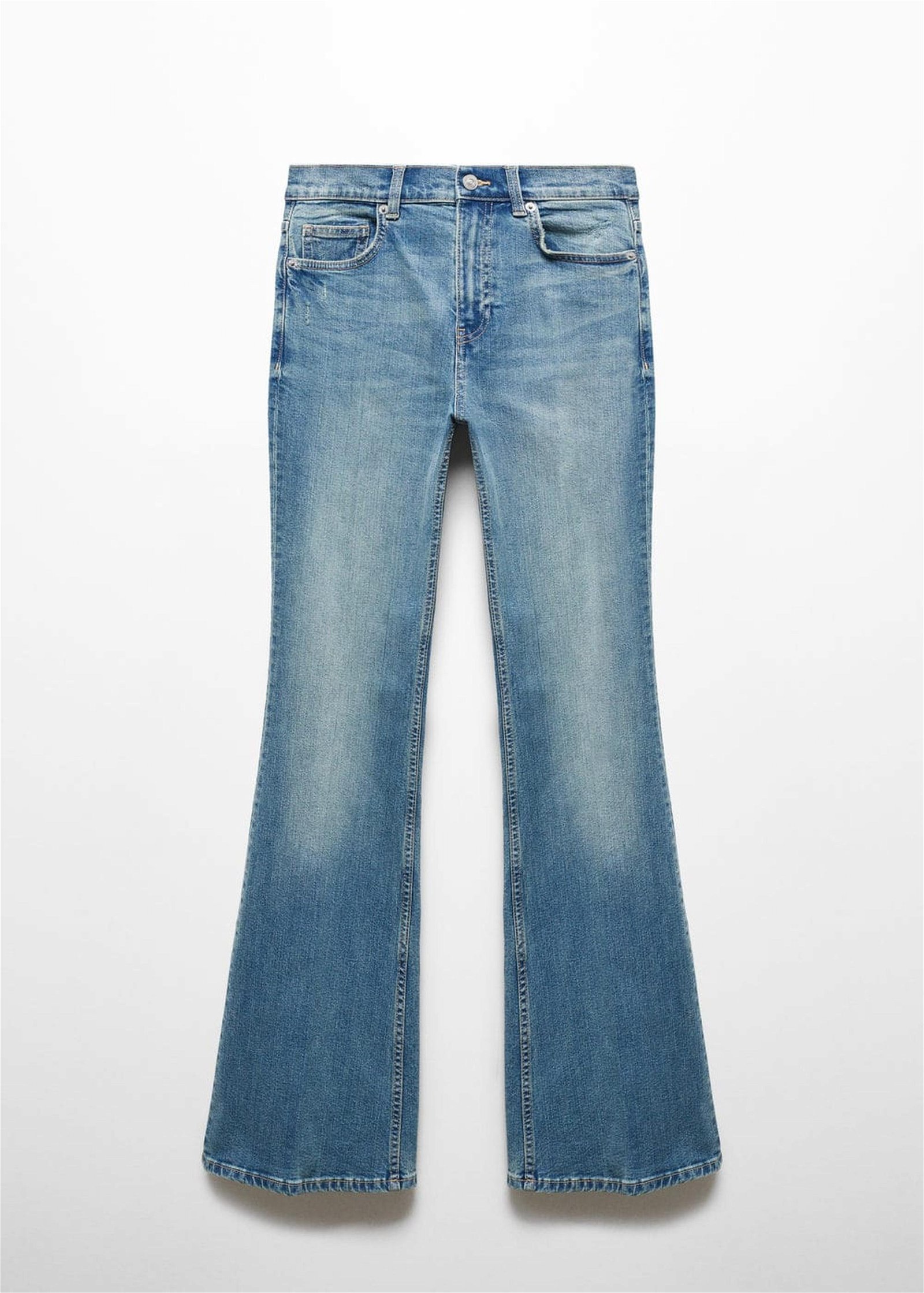 Mango Kadın İspanyol Paça Yüksek Bel Jean Pantolon Açık Vintage Mavi