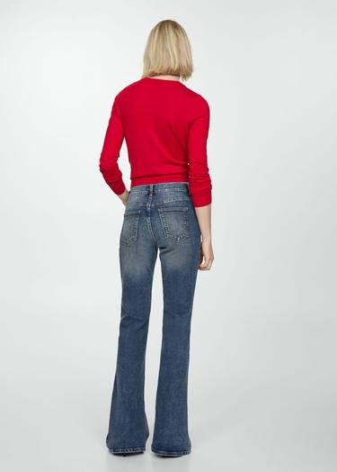 Mango Kadın İspanyol Paça Yüksek Bel Jean Pantolon Koyu Vintage Mavi