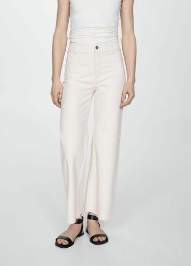  Mango Kadın Catherin Yüksek Belli Culotte Jean Pantolon Kırık Beyaz
