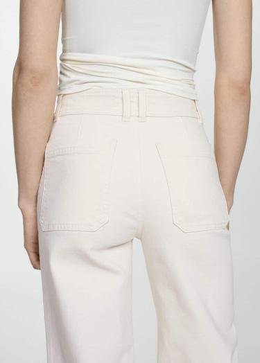  Mango Kadın Catherin Yüksek Belli Culotte Jean Pantolon Kırık Beyaz