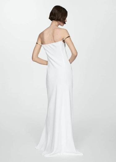  Mango Kadın Metalik Detaylı Askılı Elbise Beyaz
