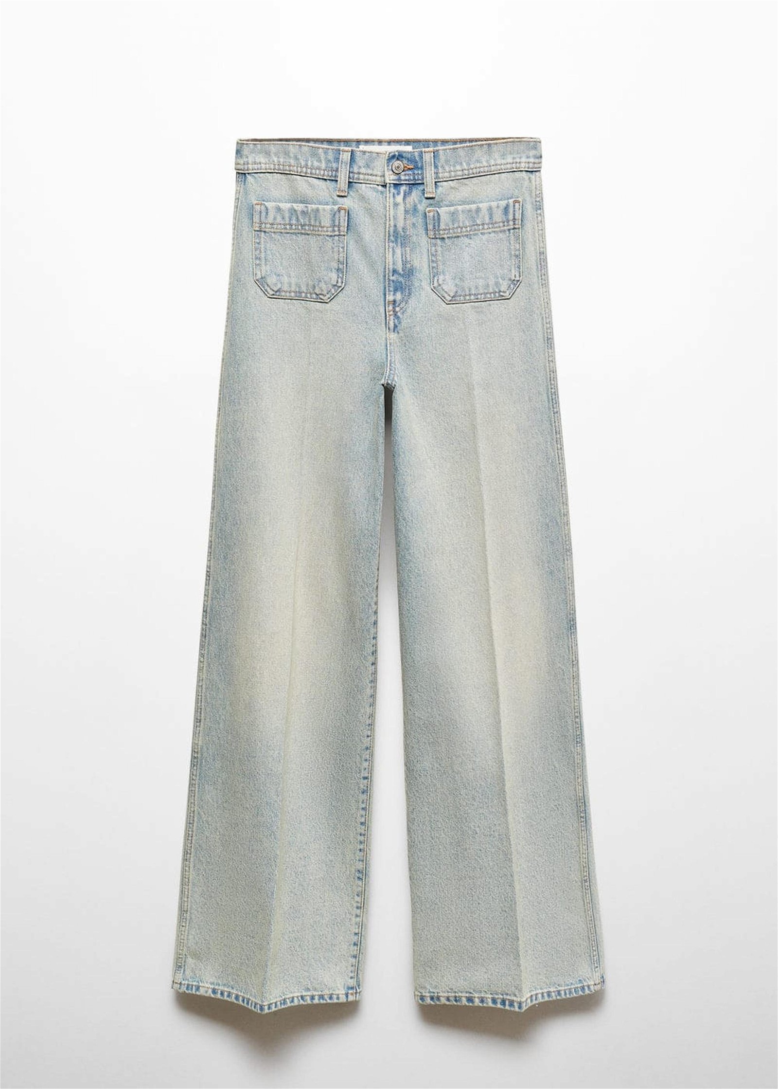 Mango Kadın Düğmeli Wideleg Jean Orta Vintage Mavi