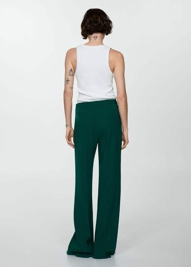  Mango Kadın Kemerli Wideleg Pantolon Koyu Yeşil