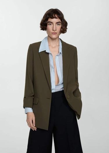  Mango Kadın Kıvrık Kollu Blazer Ceket Haki