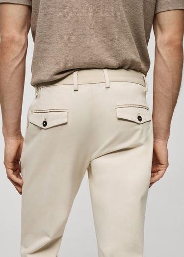  Mango Erkek Tapered Kesim Pamuklu Cropped Pantolon Açık/Pastel Gri