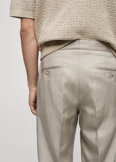  Mango Erkek Keten Karışımlı Pilili Pantolon Açık/Pastel Gri