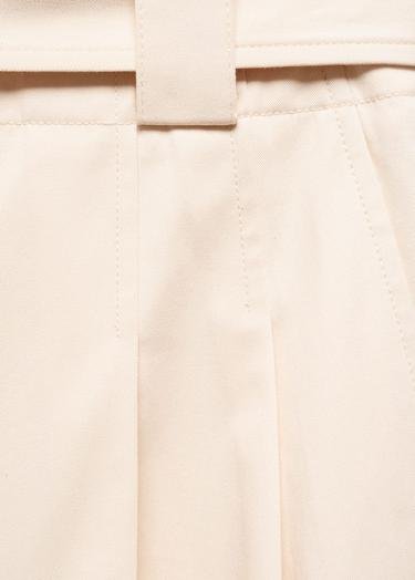  Mango Kadın Kemerli Pensli Pantolon Kırık Beyaz