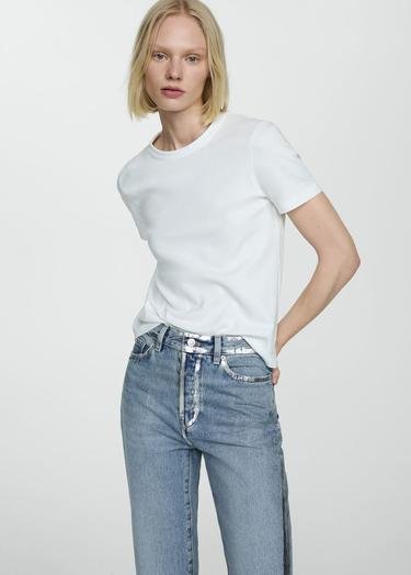  Mango Kadın Folyo Detaylı Düz Jean Pantolon Gümüş Rengi
