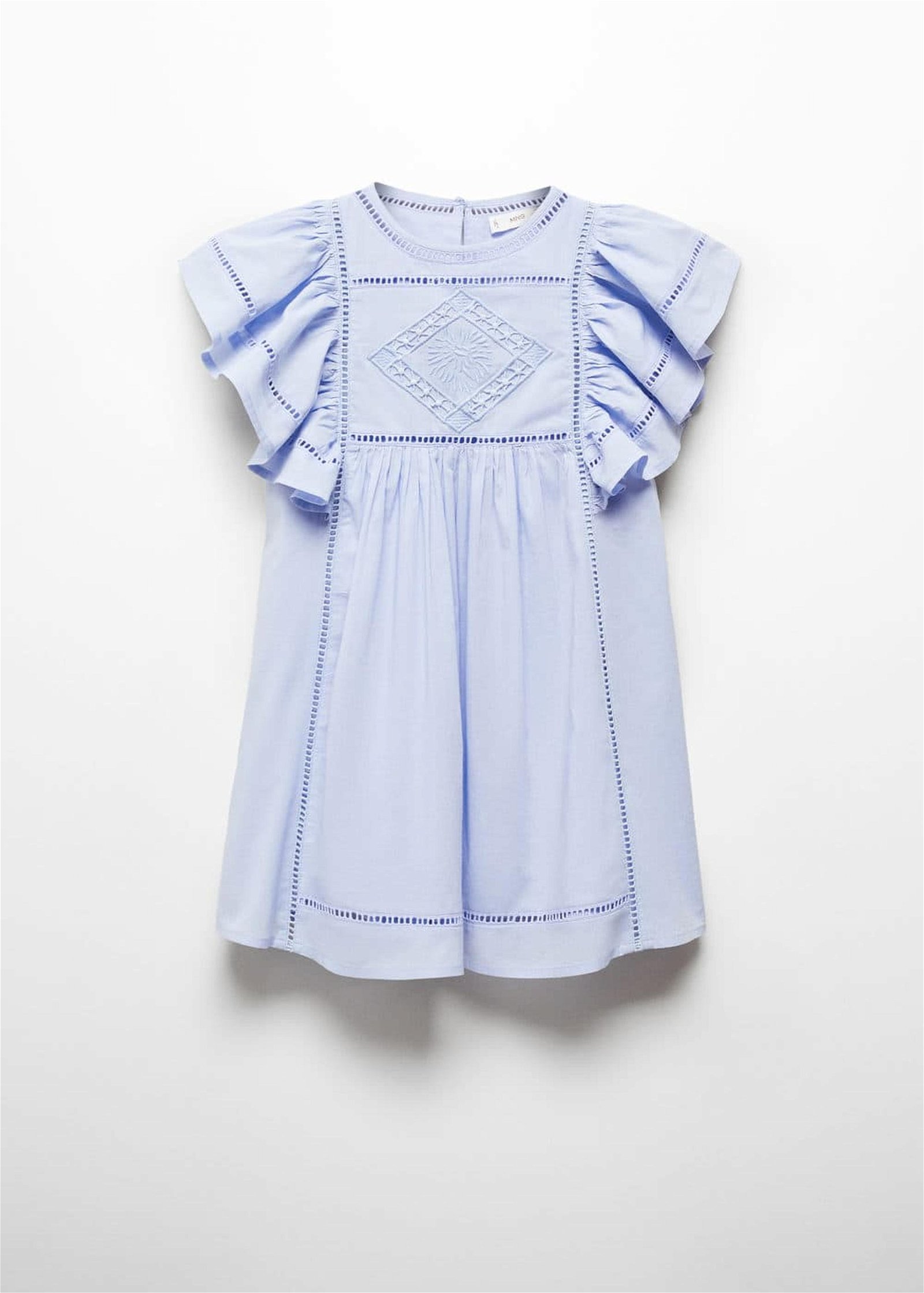 Mango Çocuk Brode Işlemeli Fırfırlı Elbise Gök Mavisi
