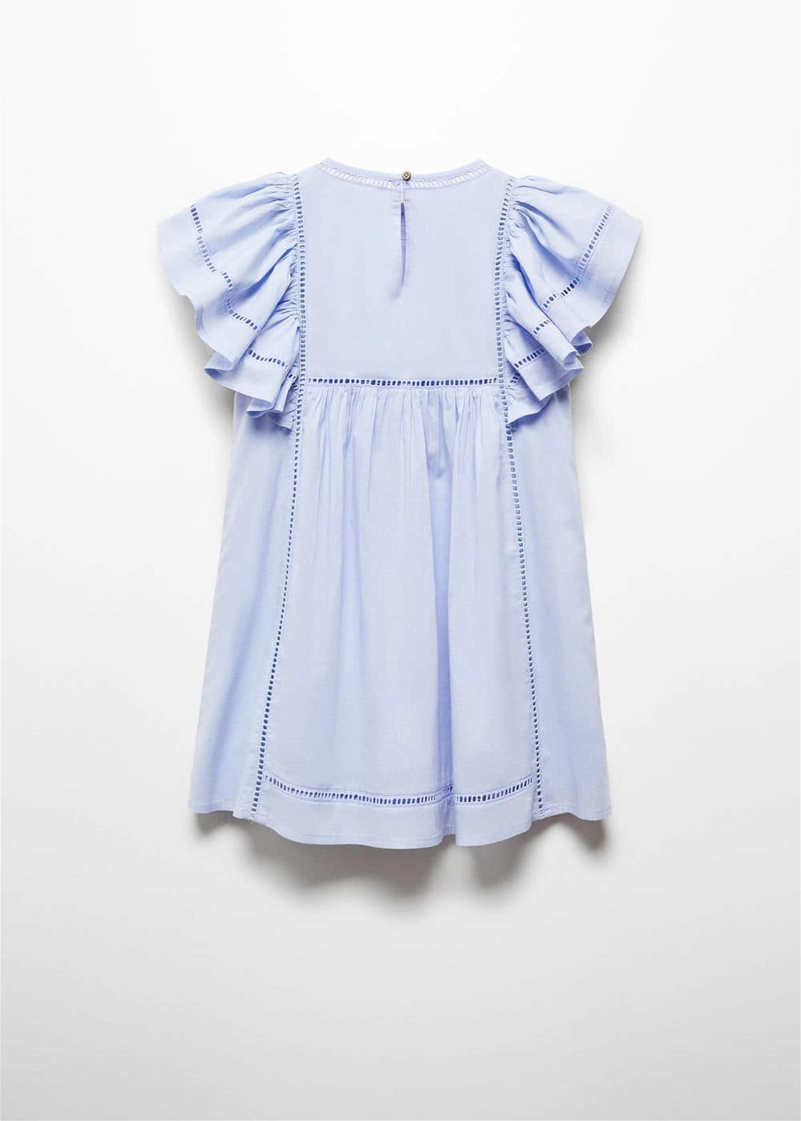 Mango Çocuk Brode Işlemeli Fırfırlı Elbise Gök Mavisi