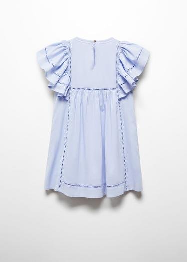  Mango Çocuk Brode Işlemeli Fırfırlı Elbise Gök Mavisi