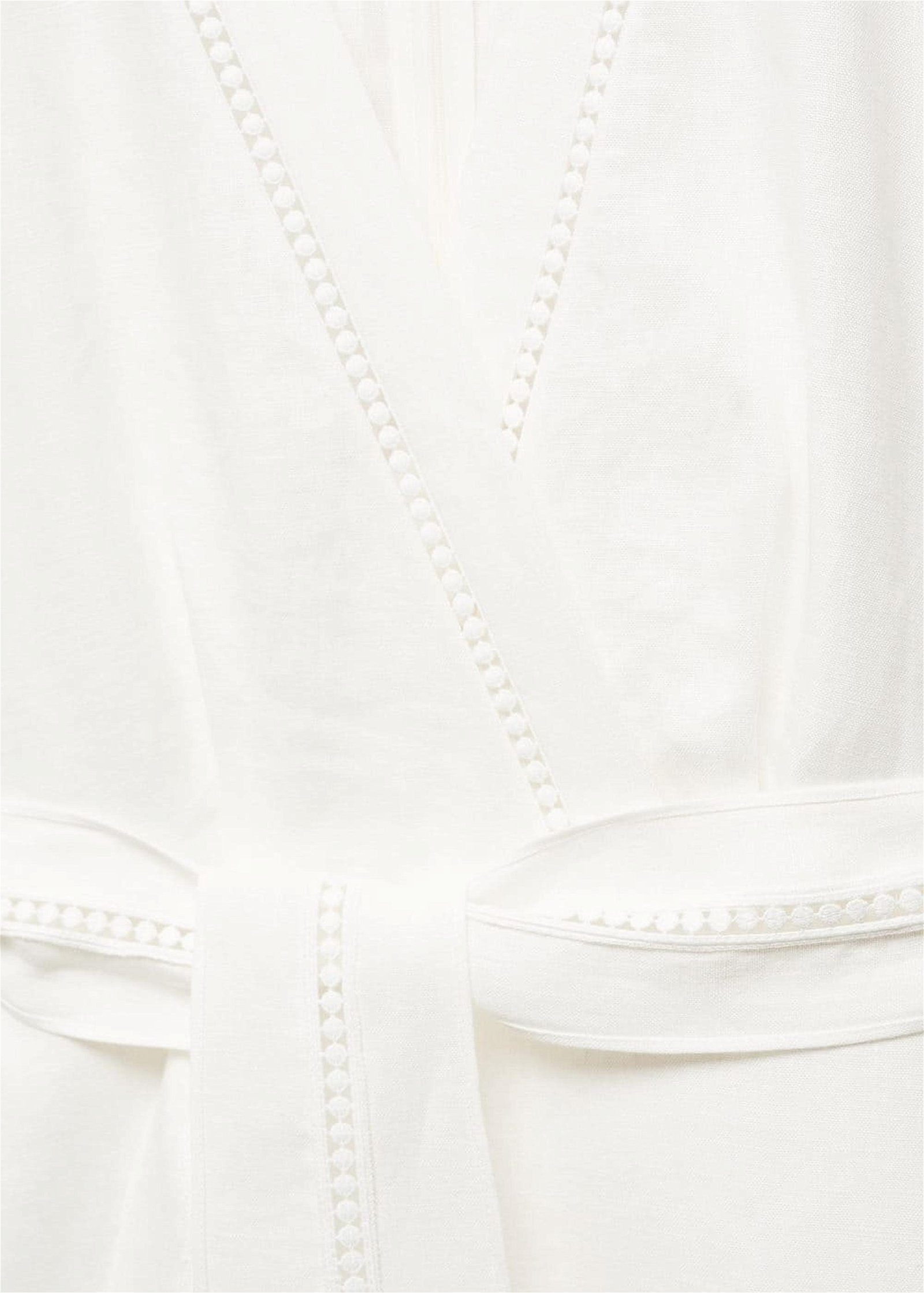 Mango Kadın %100 Keten Bağ Detaylı Elbise Beyaz
