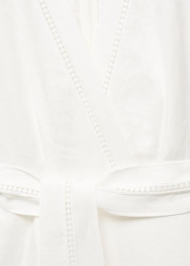  Mango Kadın %100 Keten Bağ Detaylı Elbise Beyaz