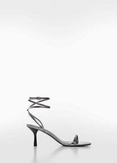  Mango Kadın Metalik Bantlı Sandalet Koyu Gümüş Rengi