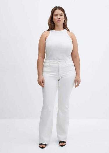  Mango Kadın Orta Bel Flare Jean Beyaz