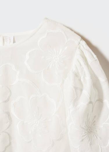  Mango Kadın Çiçek Işlemeli Bluz Kırık Beyaz