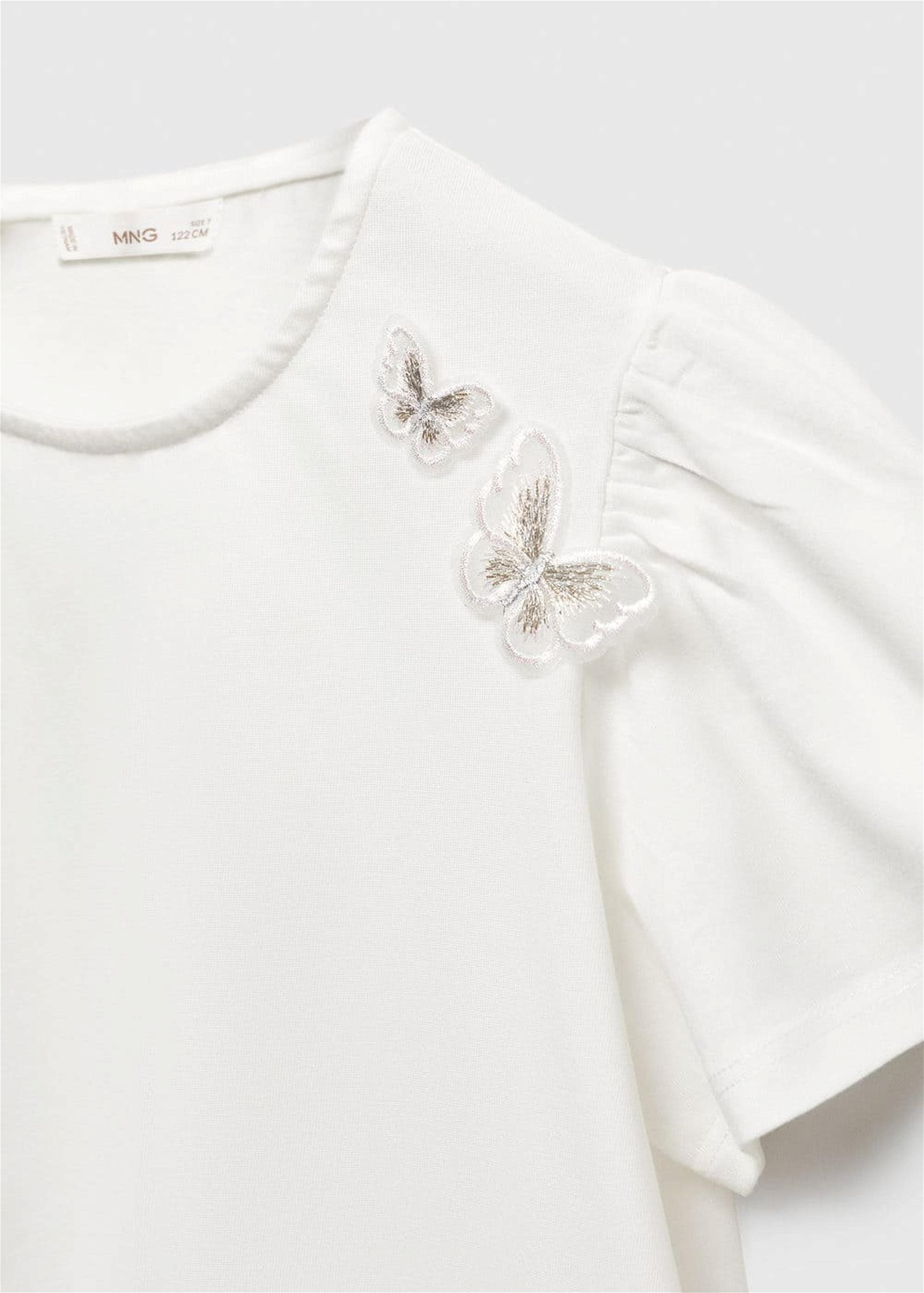 Mango Çocuk Kelebek Işlemeli Tişört Kırık Beyaz