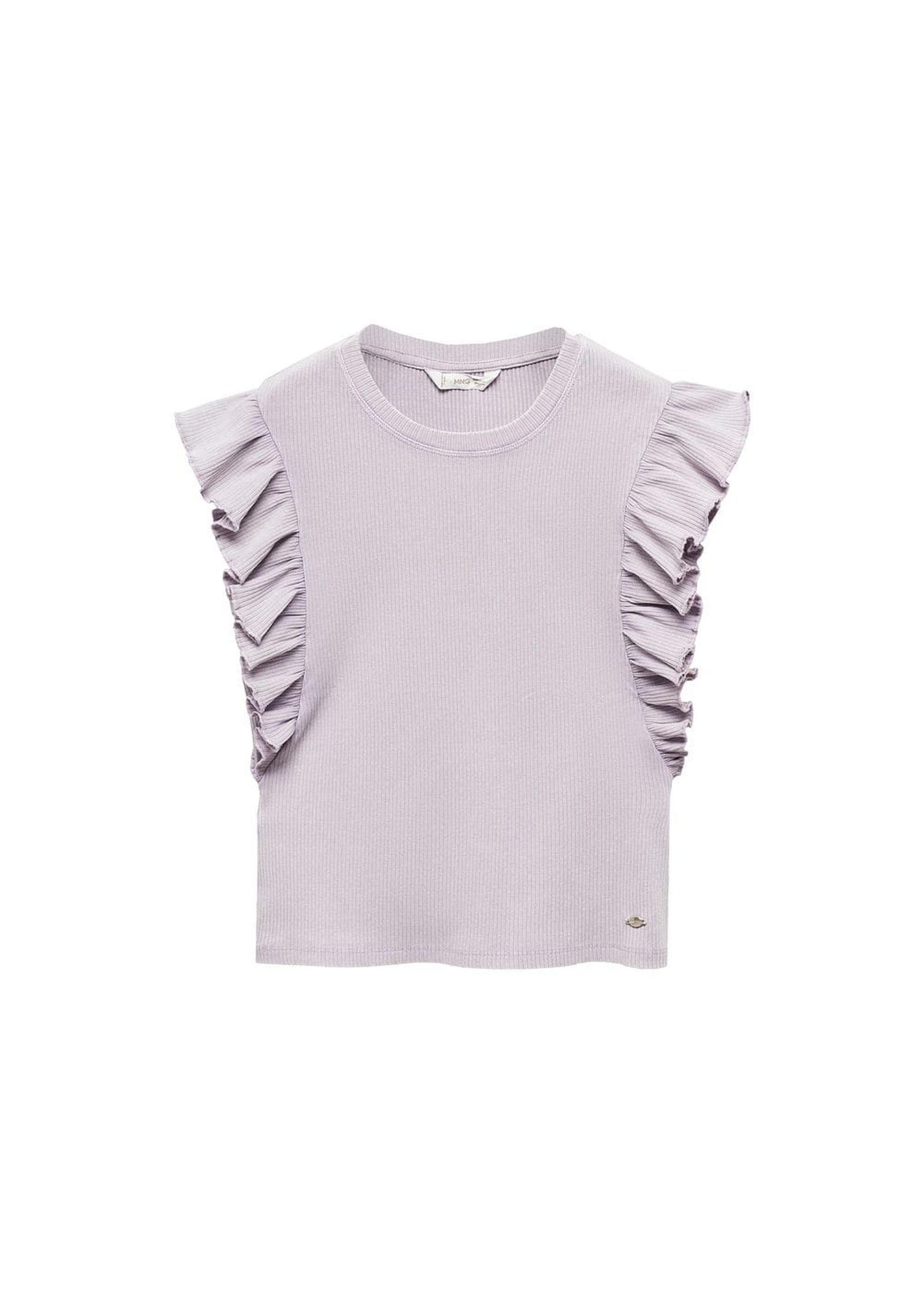 Mango Çocuk Fırfırlı Pamuklu Tişört Açık/Pastel Mor