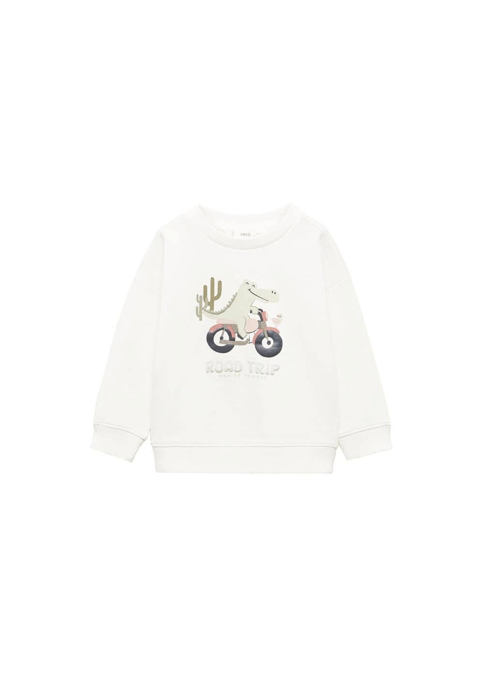 Mango Çocuk Desenli Pamuklu Sweatshirt Kırık Beyaz