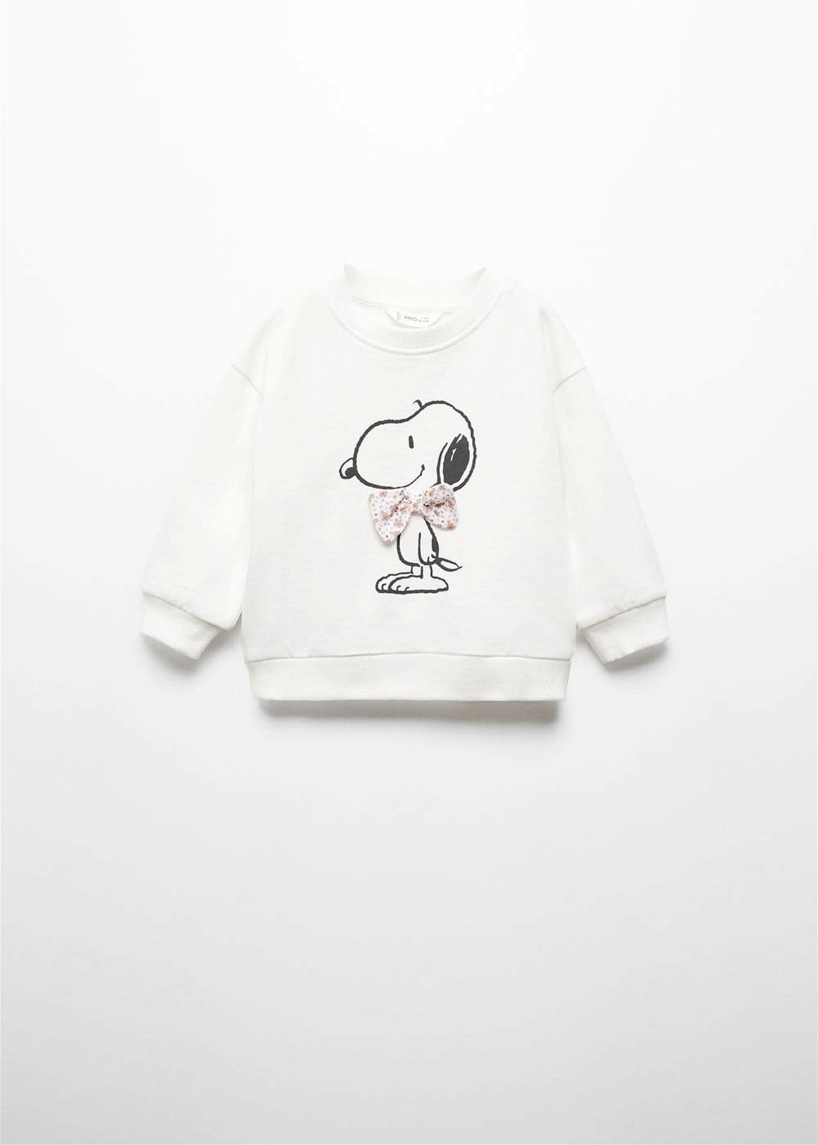 Mango Çocuk Snoopy Desenli Pamuklu Sweatshirt Kırık Beyaz