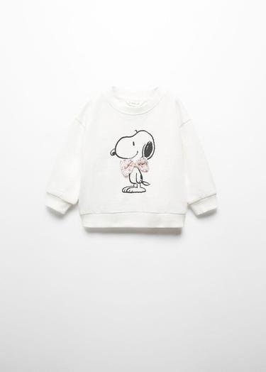  Mango Çocuk Snoopy Desenli Pamuklu Sweatshirt Kırık Beyaz