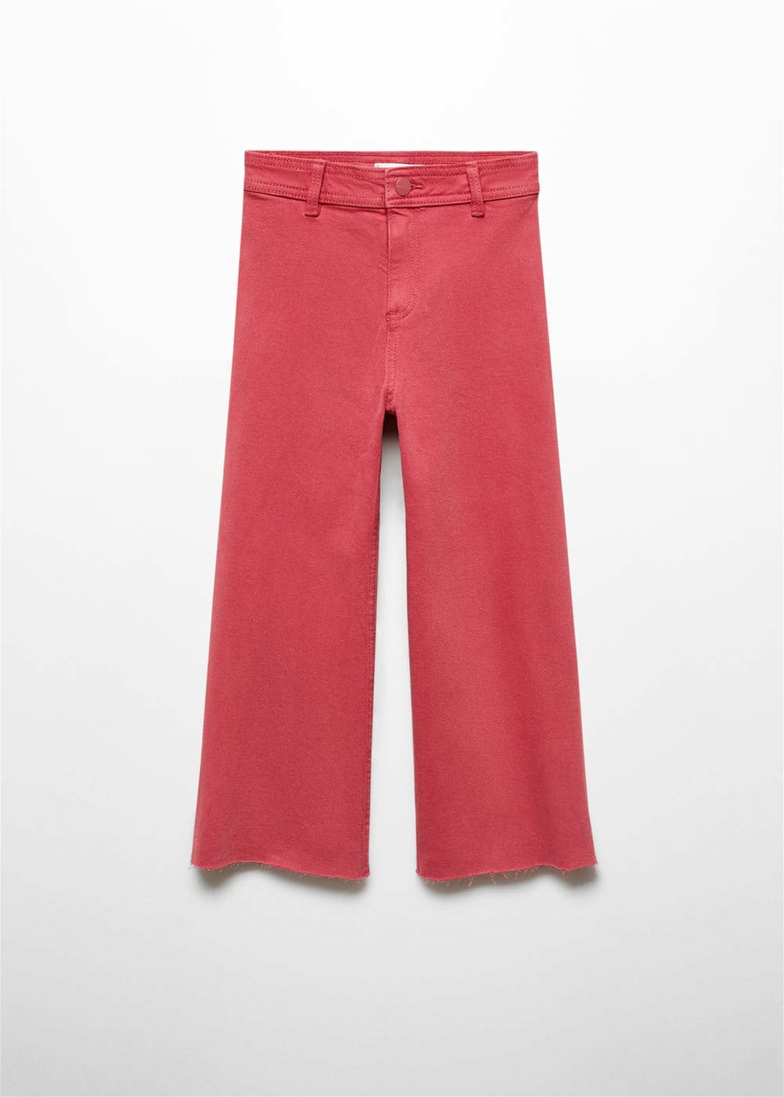 Mango Çocuk Paçaları Dikişsiz Culotte Jean Pantolon Kiraz Kırmızısı