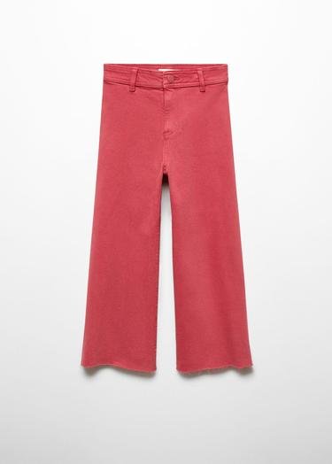  Mango Çocuk Paçaları Dikişsiz Culotte Jean Pantolon Kiraz Kırmızısı