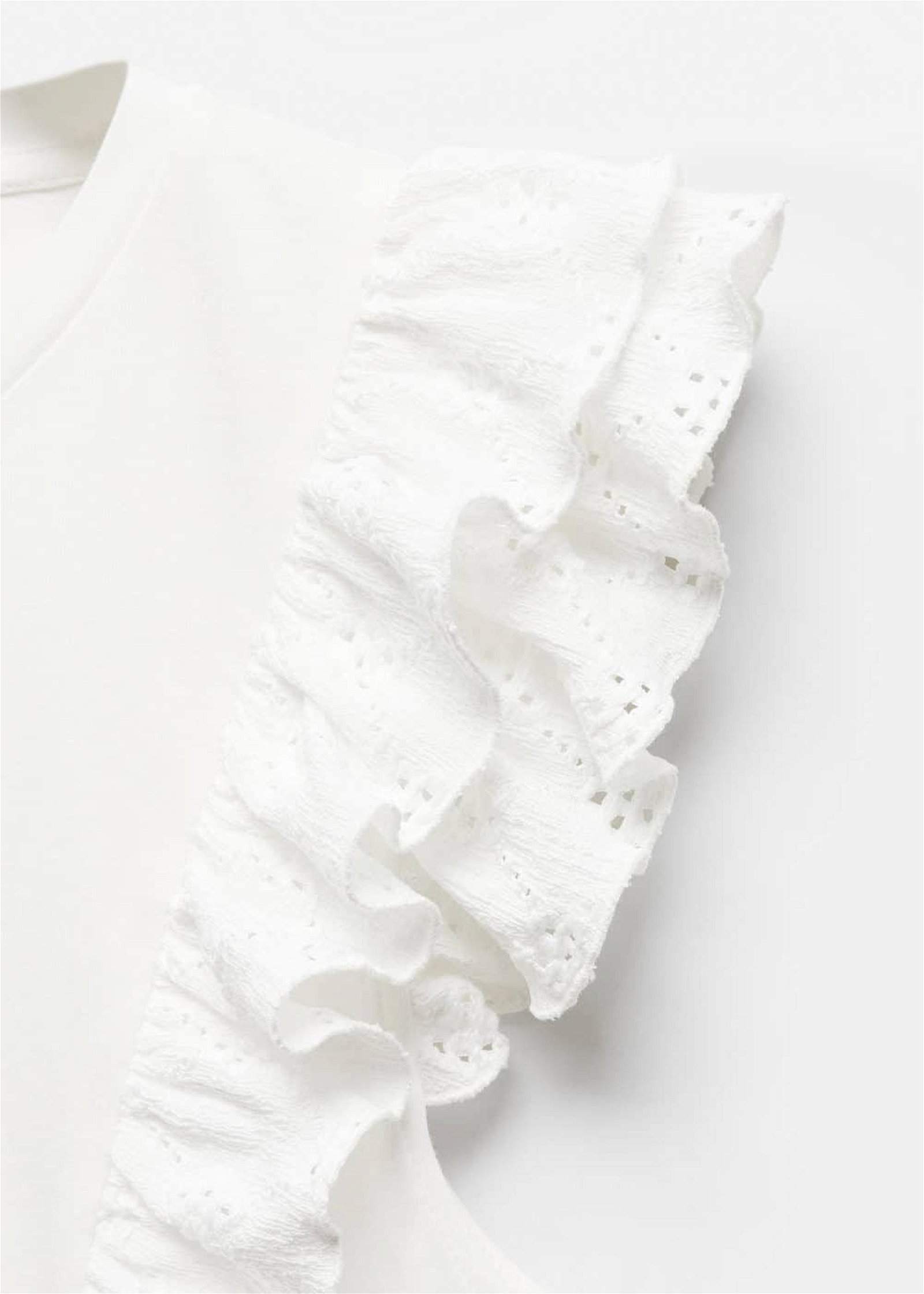 Mango Kadın Fırfırlı Pamuklu Tişört Beyaz