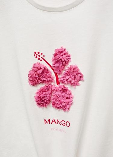  Mango Çocuk Desenli Düğüm Detaylı Tişört Kırık Beyaz