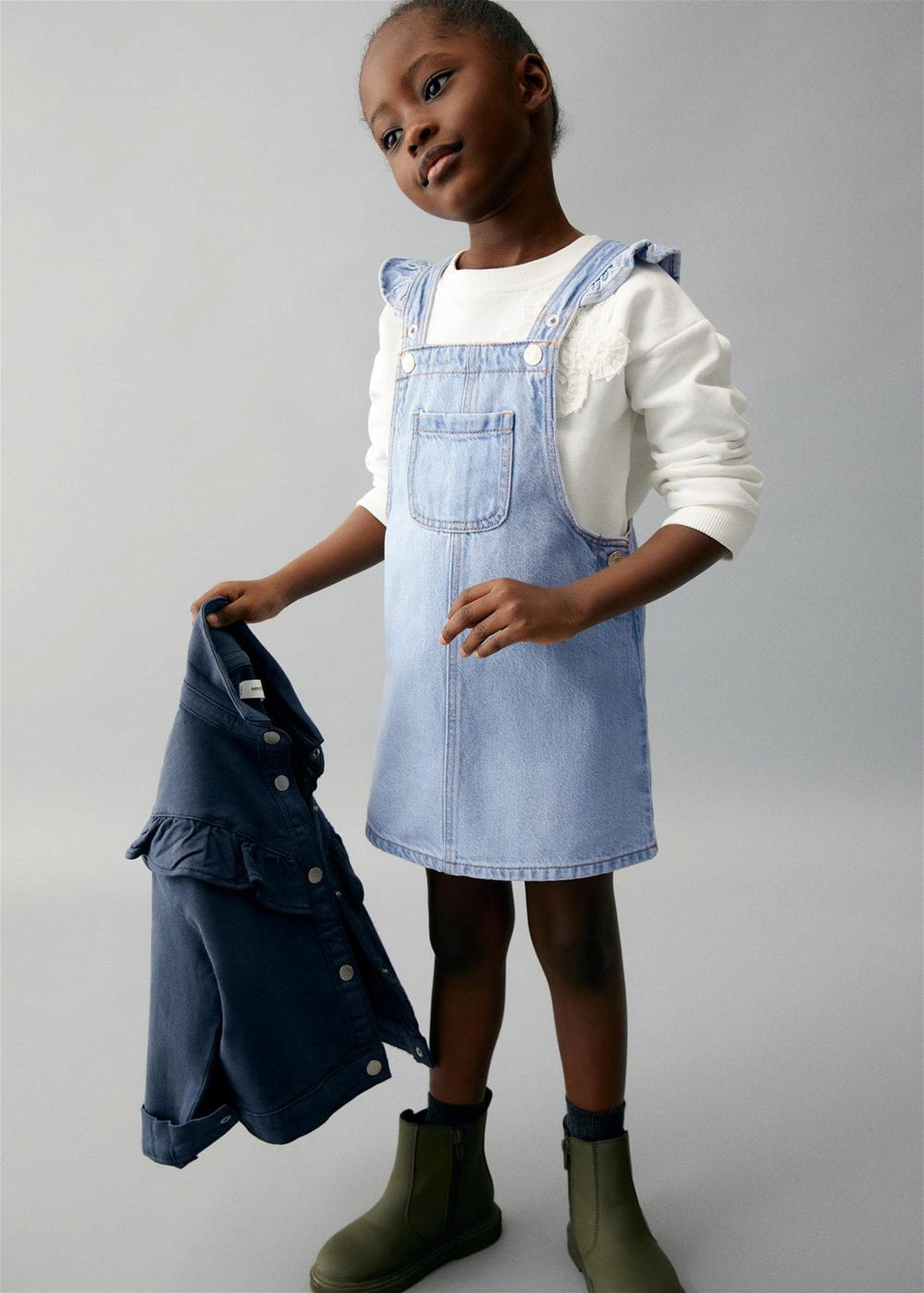 Mango Çocuk Volanlı Denim Jile Elbise Açık Mavi