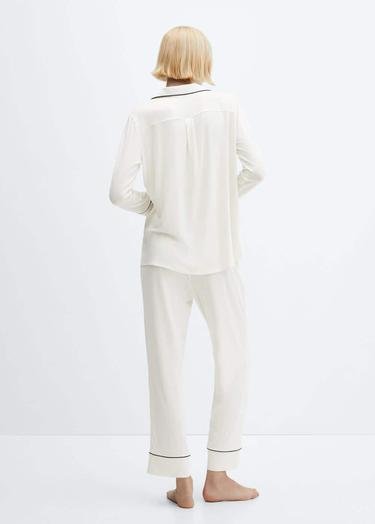  Mango Kadın Fitilli Pijama Gömleğini Beyaz