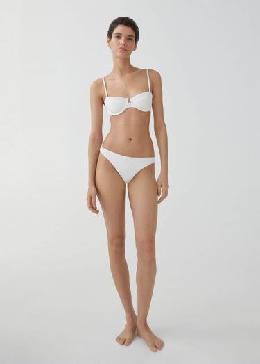  Mango Kadın Desenli Brazilian Bikini Altı Beyaz