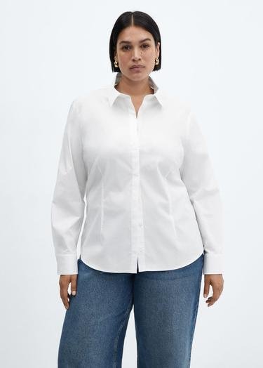  Mango Kadın Dar Kesim Pamuklu Gömlek Beyaz