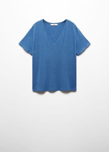  Mango Kadın V Yakalı Tişört Çivit Mavisi
