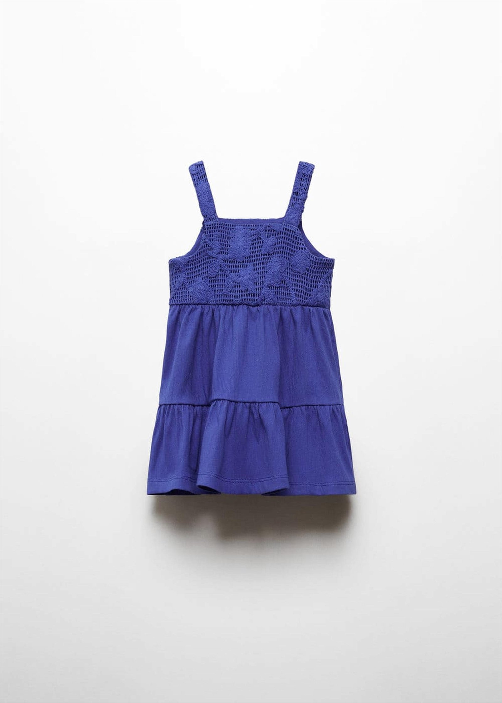 Mango Çocuk Fırfırlı Işlemeli Elbise Koyu Mavi