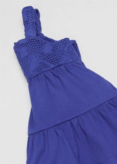  Mango Çocuk Fırfırlı Işlemeli Elbise Koyu Mavi