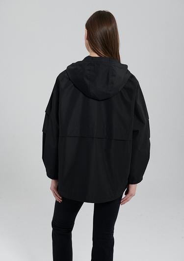  Mavi Kapüşonlu Siyah Ceket Oversize / Geniş Kesim 1110329-900