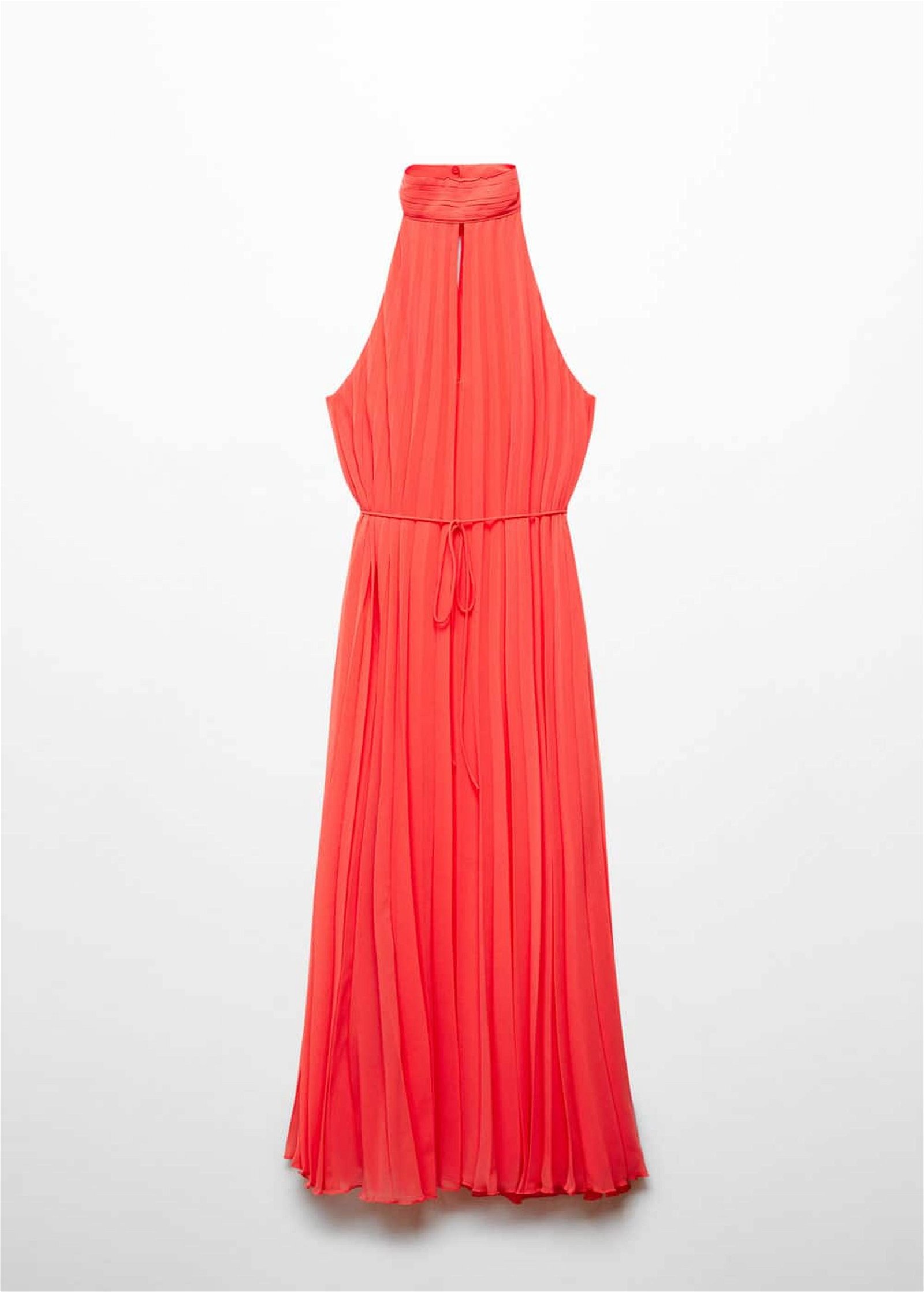 Mango Kadın Pilili Boyundan Bağlı Elbise Mercan Kırmızısı