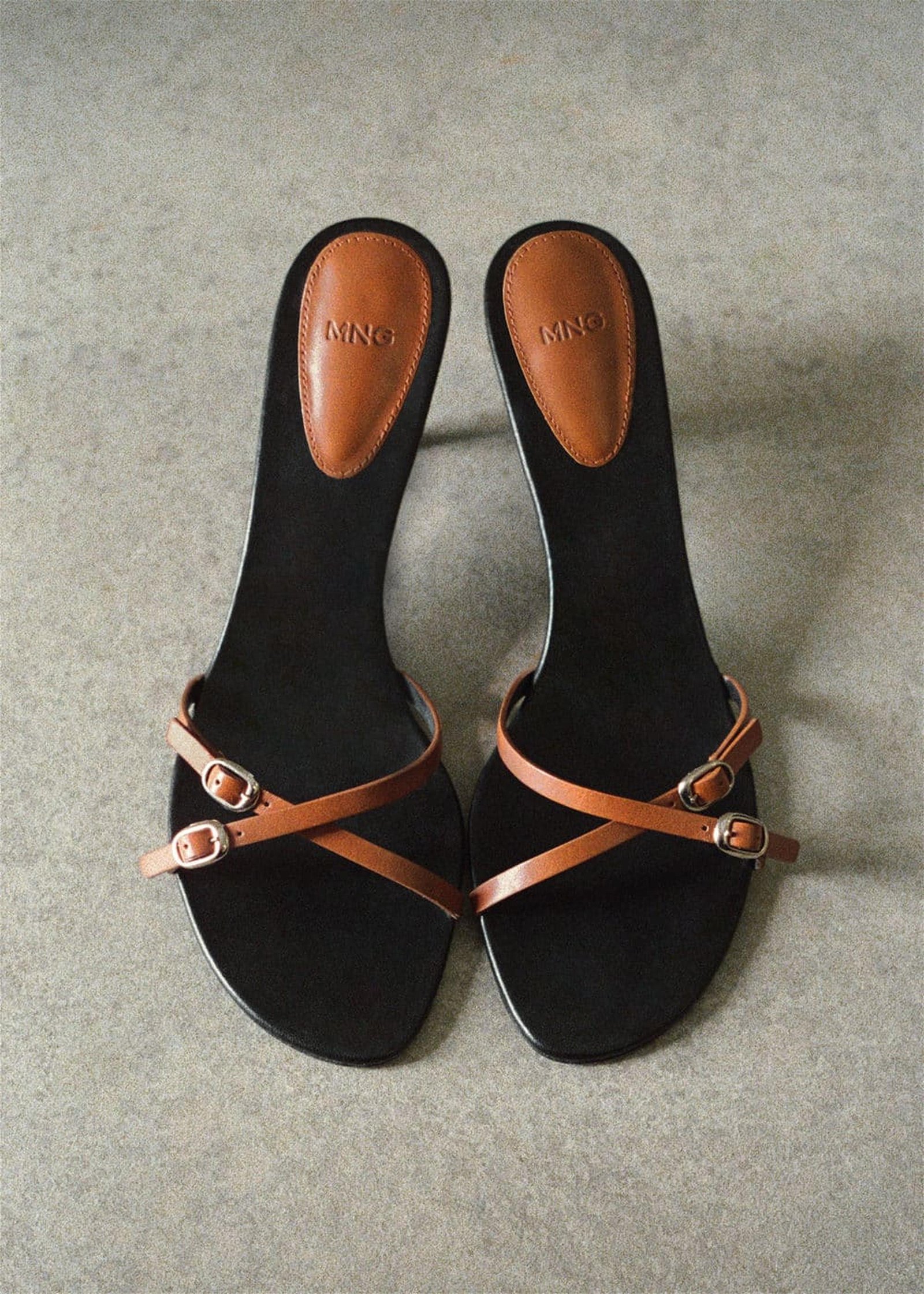 Mango Kadın Deri Bantlı Sandalet Kahverengi