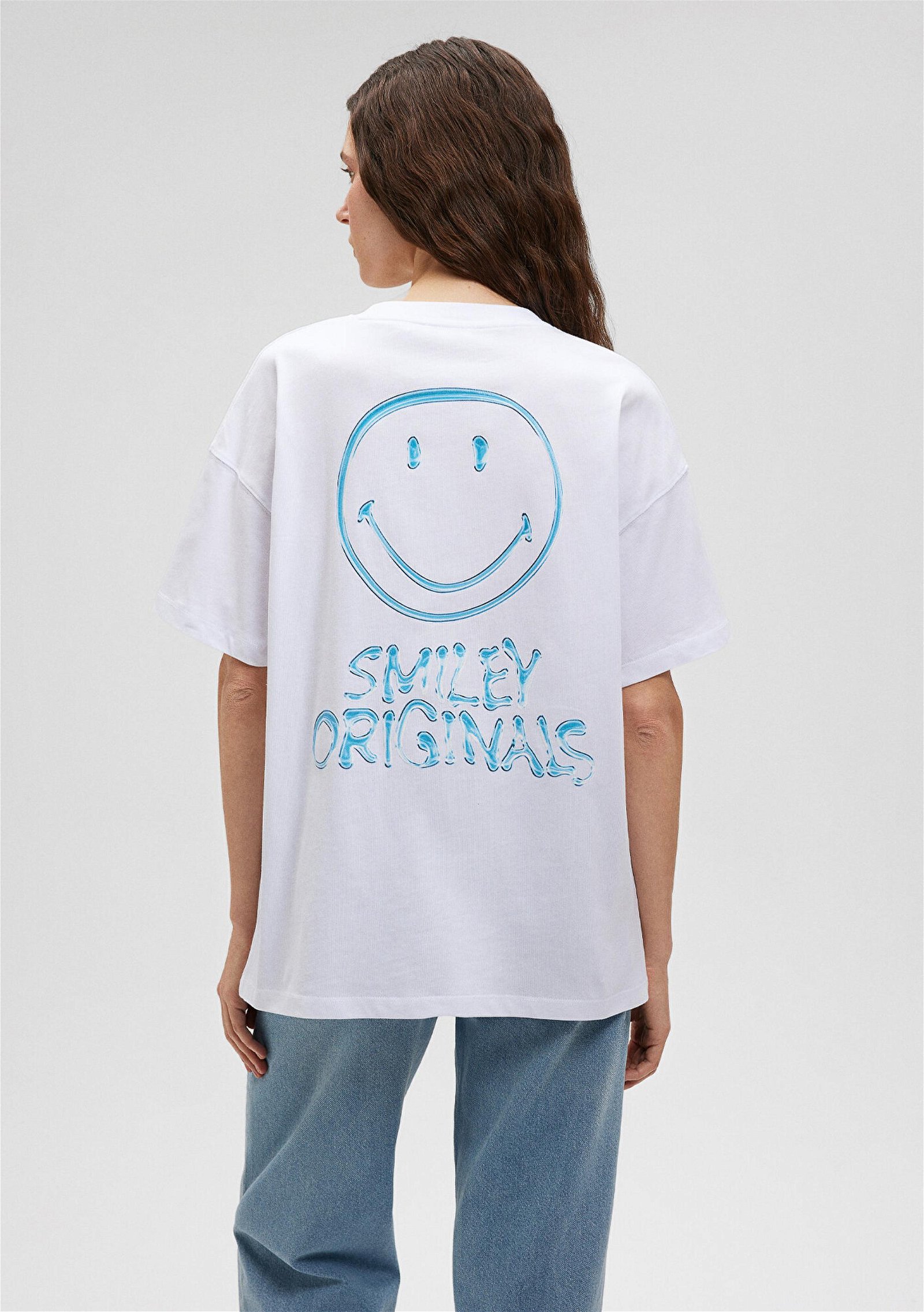 Mavi Smiley Originals Baskılı Beyaz Tişört Loose Fit / Bol Rahat Kesim 1612431-620