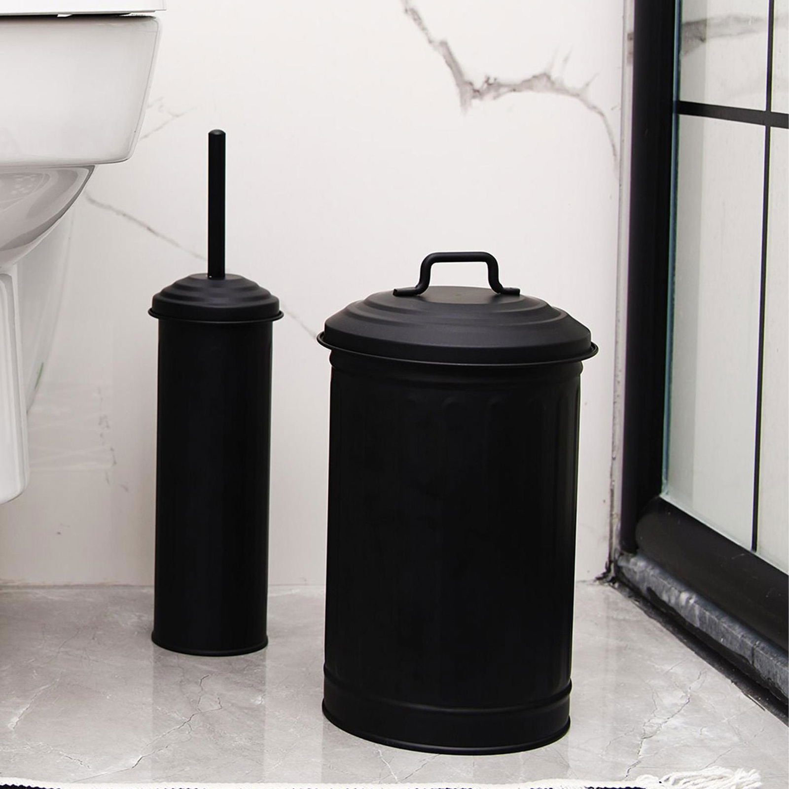 The Mia Çöp Kovası & Tuvalet Fırçası Seti Siyah MGL0059