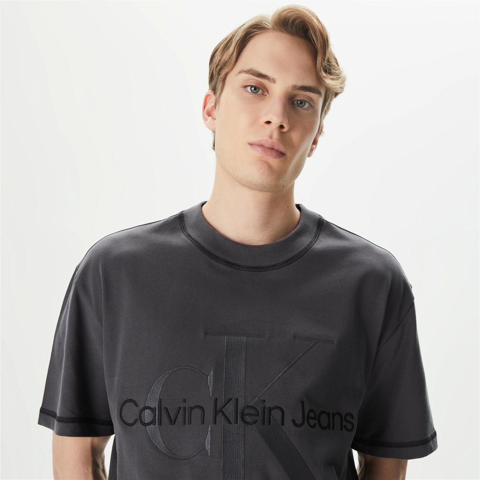 Calvin Klein Jeans Monologo Erkek Gri T-shirt