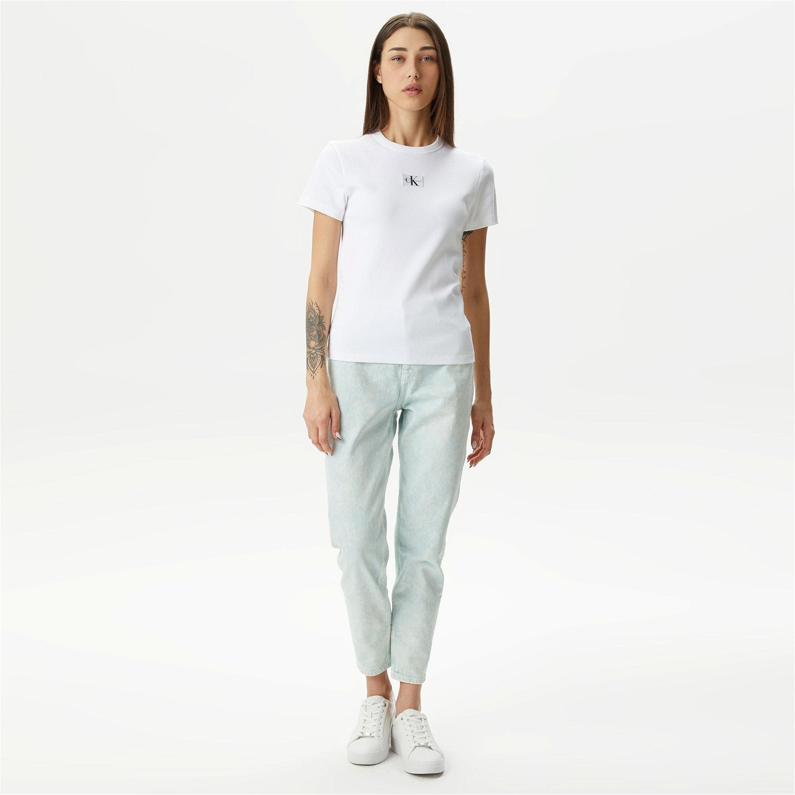 Calvin Klein Jeans Woven Label Kadın Beyaz T-Shirt