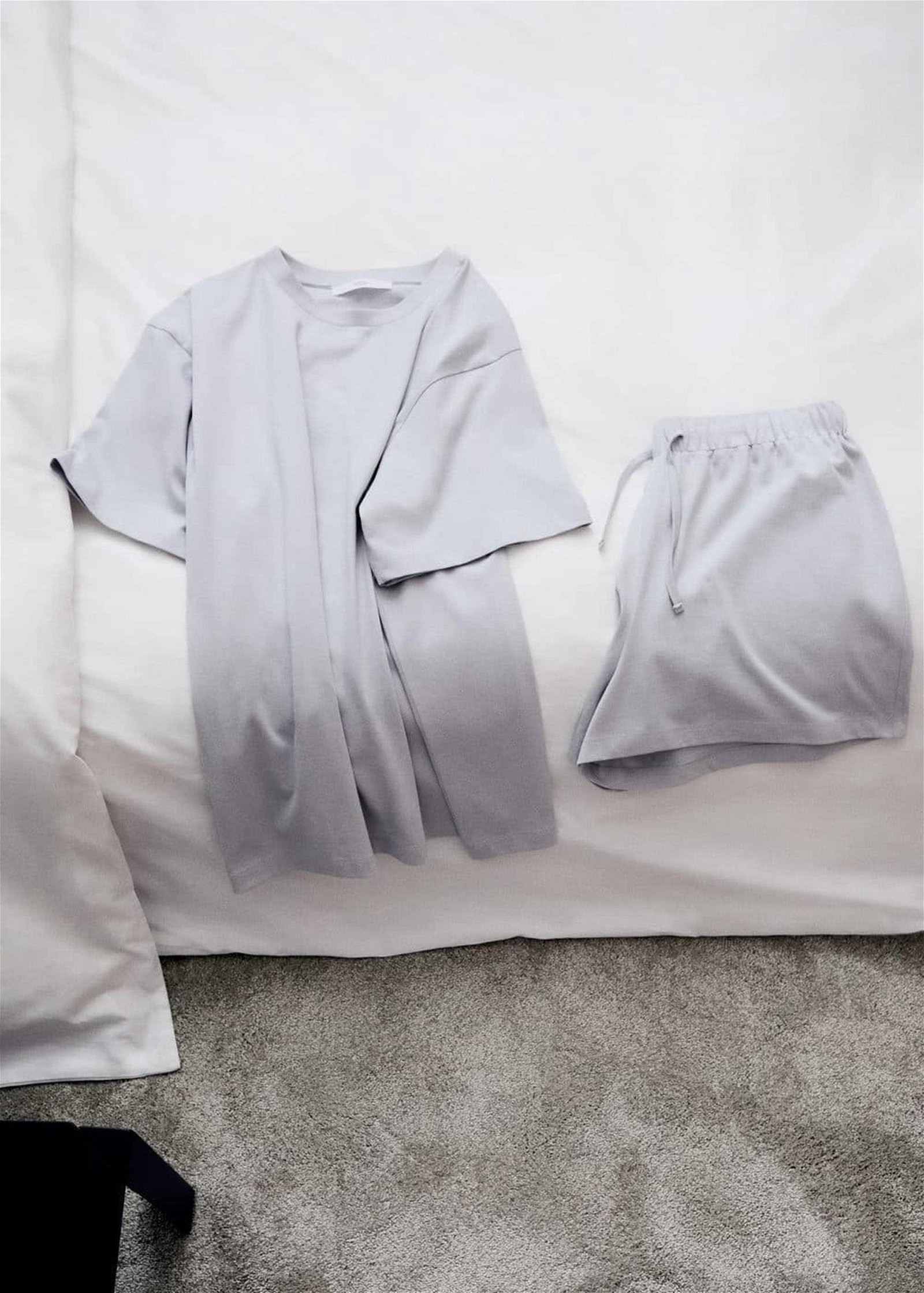 Mango Kadın Kısa Iki Parçalı Pamuklu Pijama Açık Kırçıllı Gri