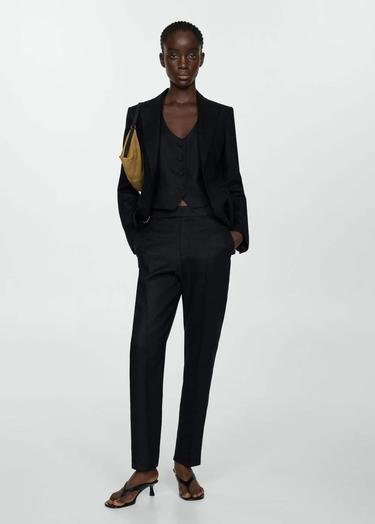  Mango Kadın %100 Keten Kumaş Blazer Ceket Siyah