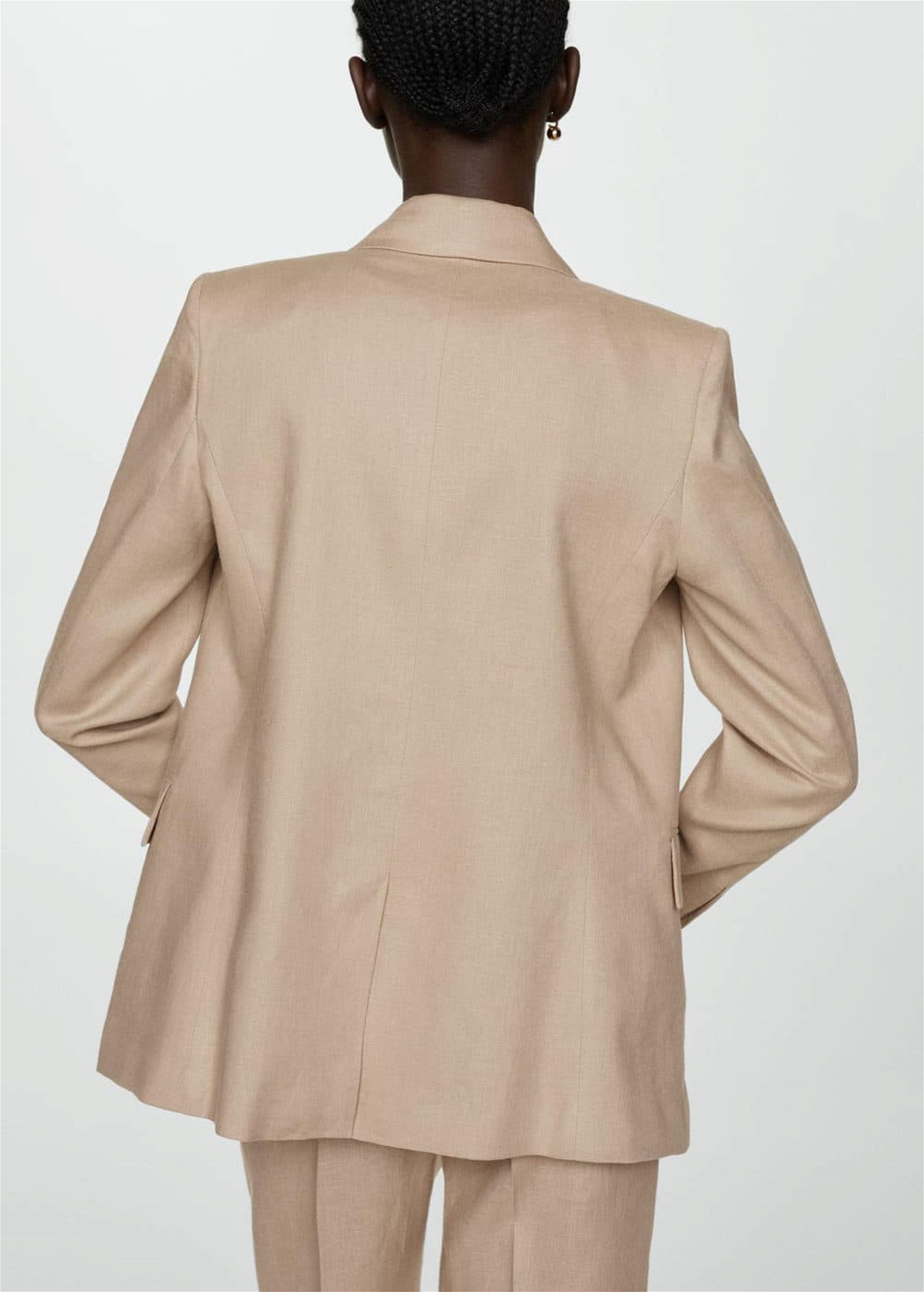 Mango Kadın %100 Keten Kumaş Blazer Ceket Açık/Pastel Gri