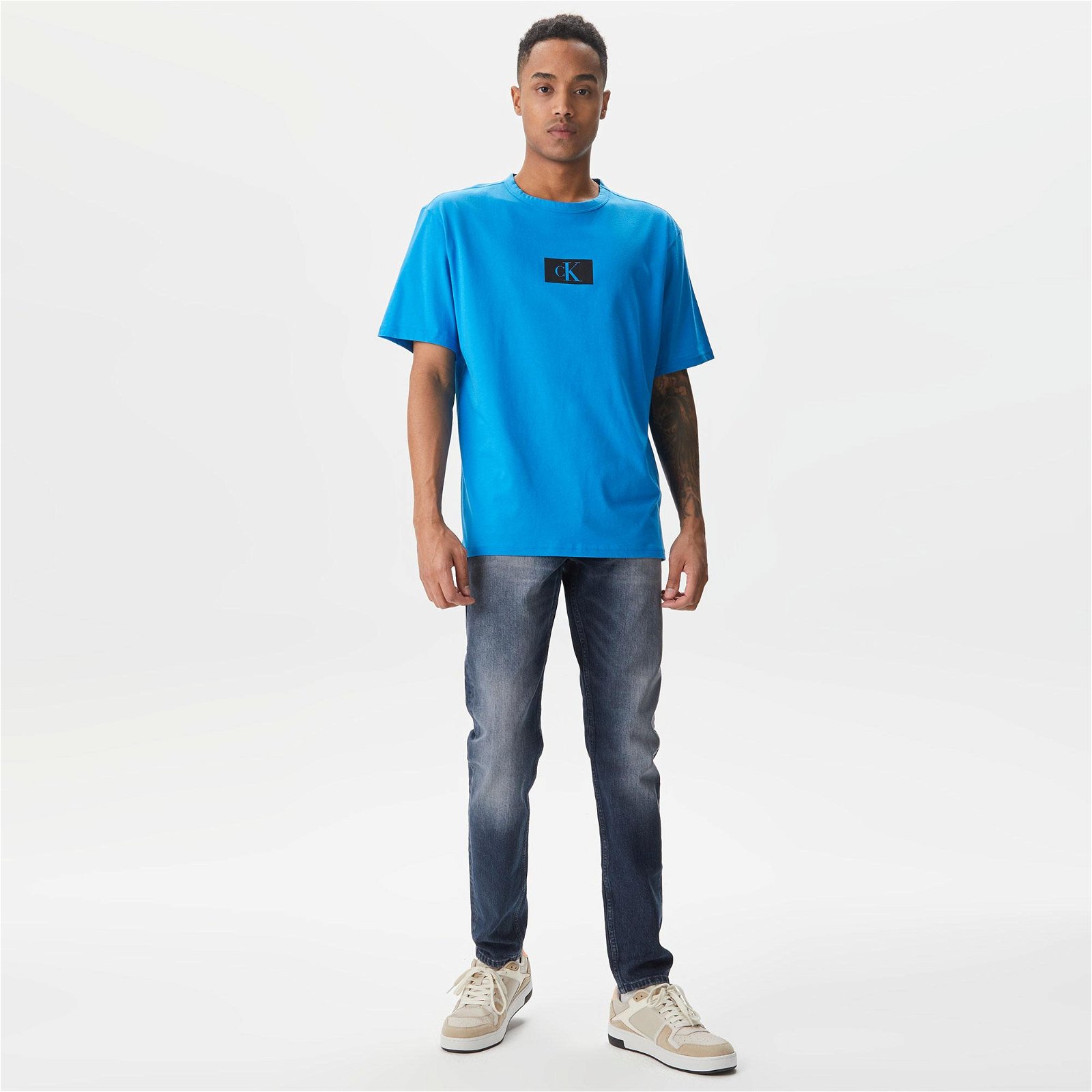 Calvin Klein Kısa Kollu Crew Neck Erkek Mavi T-Shirt