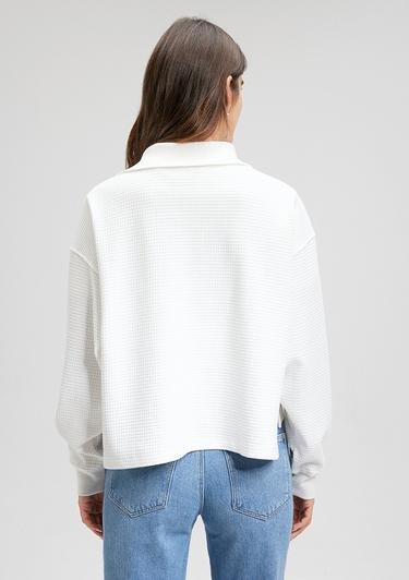  Mavi Kapüşonlu Fermuarlı Beyaz Sweatshirt 1S10169-70057