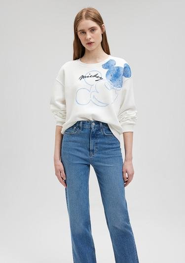  Mavi Mickey Mouse Baskılı Beyaz Sweatshirt 1S10109-80194